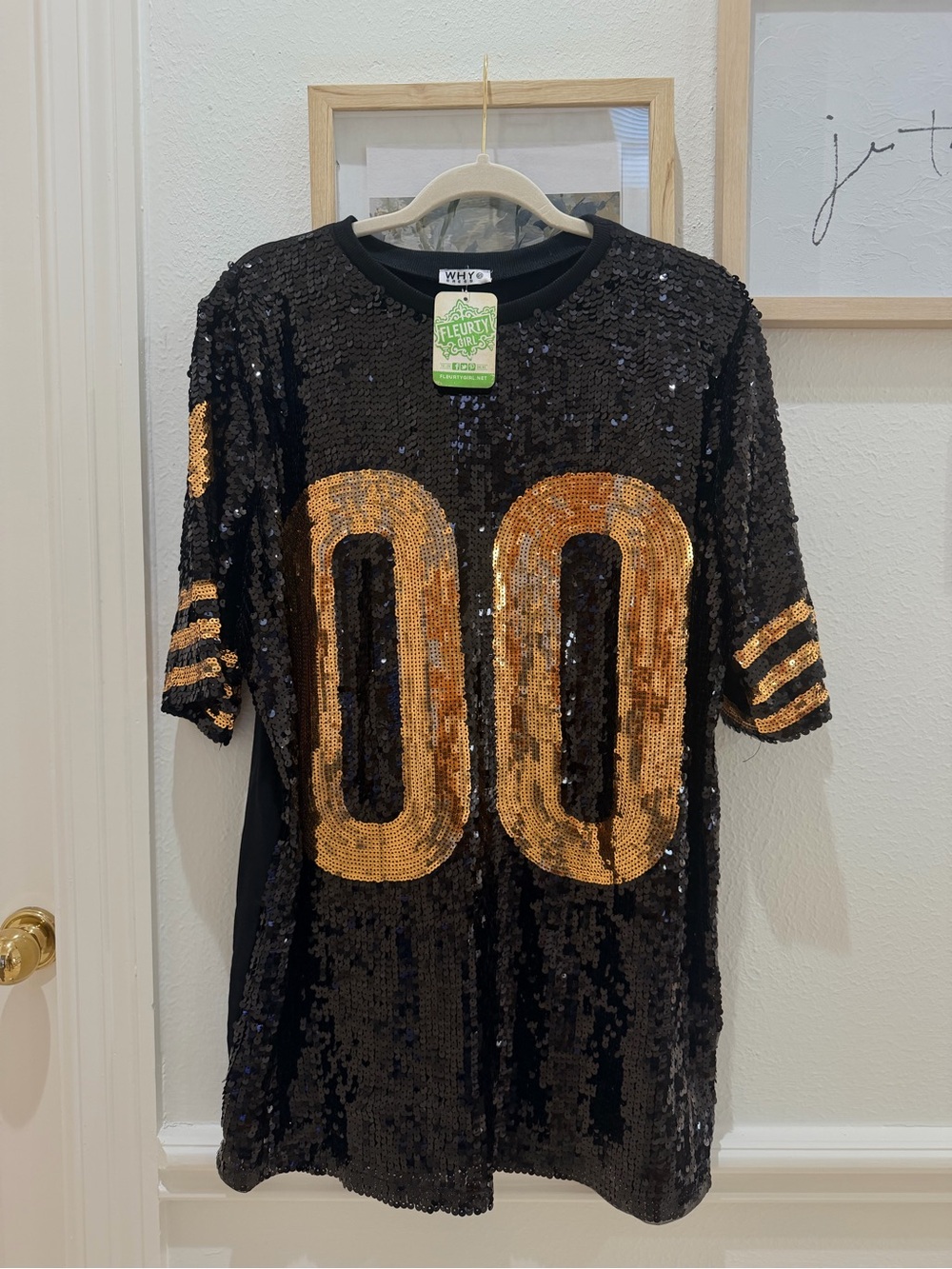GAME DAY Black Sequin Dress with Gold '00' Accent